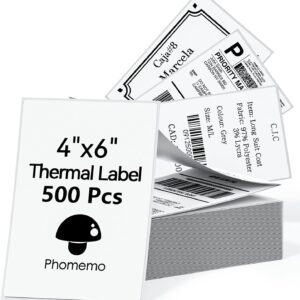 Phomemo 4x6 Inch Thermal Direct Shipping Label,Fan-Fold 500 Labels