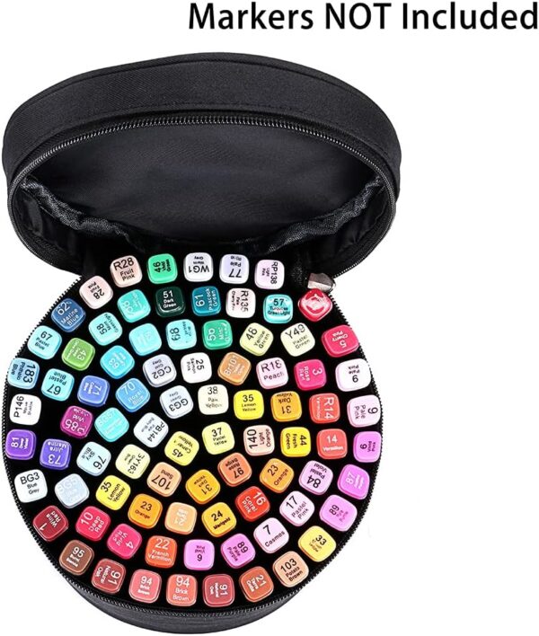 Round Marker Pen Case Stationary Storage Bag for 80 Markers,Black