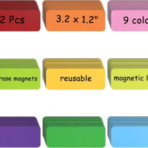 72Pcs Dry Erase Magnetic Labels,3.2 x 1.2" for Whiteboard,Refrigerator (9 Colors)