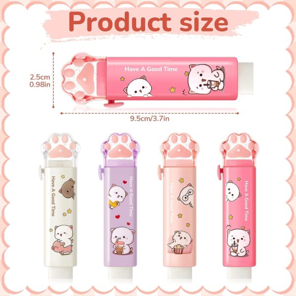 8PCS Cat Paw Shaped Cute Pencil Erasers Push Pull Design