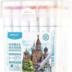 M&G 24 Color Drawing Art Markers Water-Based with Plastic Box