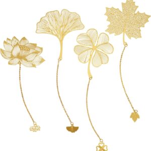4 Pack Metal Bookmarks with Chain,Golden Hollow
