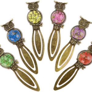 6 Metal Bookmark Clips Vintage Owl Bookmark Ruler with Dried Flower