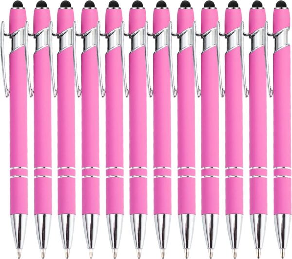 12 Pack Rainbow Rubberized Soft Touch Ballpoint Pen with Stylus Tip