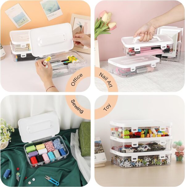 Clear Plastic Storage Container with Lid & Handle for Pencils Markers - Image 10