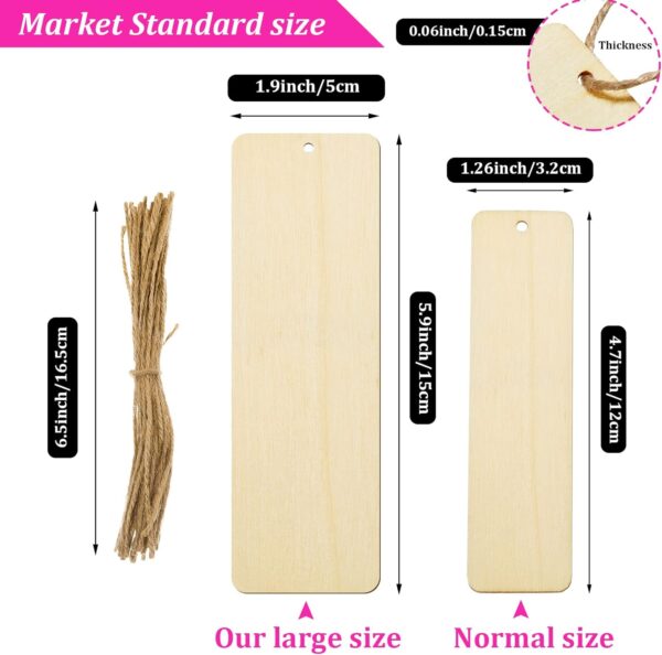 36 Unfinished Wood Blank Bookmarks Hanging Tags with Holes and Ropes 6 x 2 Inch
