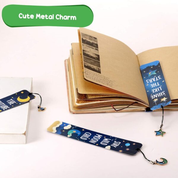 12Pcs Cat Moon Star Space Bookmarks with Metal Charms