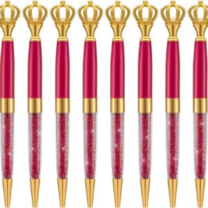 8 Pieces Crystal Crown Ballpoint Pen Set for Women Kid Girl