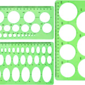 3Pcs Plastic Circle and Oval Measuring Templates Rulers