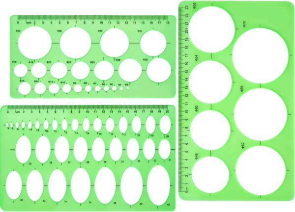 3Pcs Plastic Circle and Oval Measuring Templates Rulers