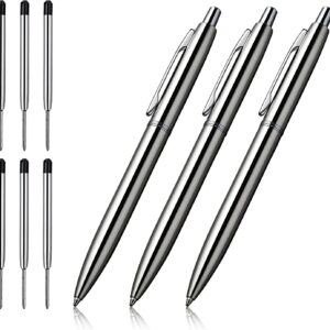 3Pcs Retractable Stainess Steel Metal Ballpoint Pens,6 Replaceable Refills