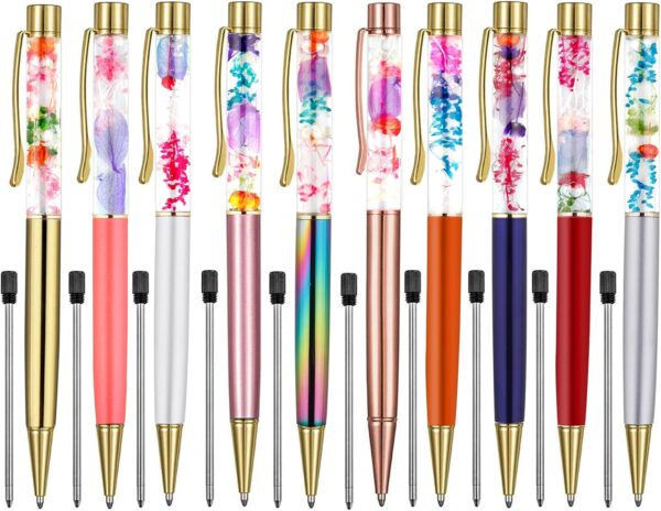 10 Color Metal Ballpoint Pens with Herbarium Floral