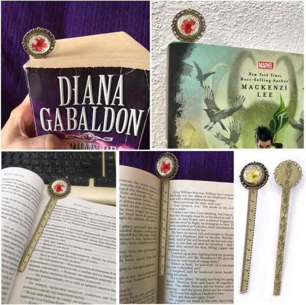 6PCS Retro Metal Bookmark Ruler Bronze Book Mark with Dried Flower