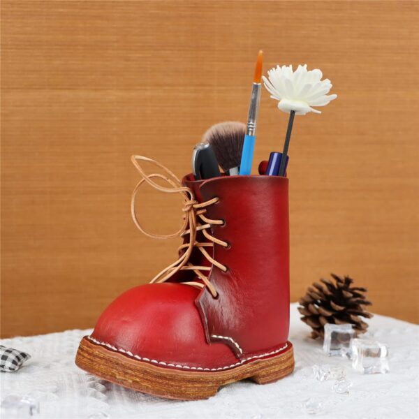 Leather Cowhide Shoes Desktop Decorative Pen Holder Organizer