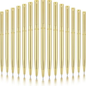 Gold Slim Metal Retractable Ballpoint Pens Black Ink 1mm 15 Pack