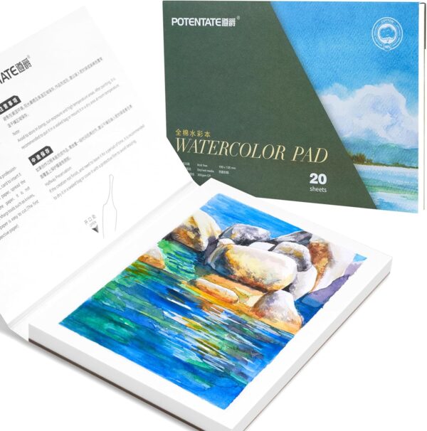 POTENTATE Watercolor Paper Block,100% Cotton,20 Sheets