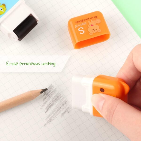 6 Pack Cute Erasers with Cover and Roller for Kids