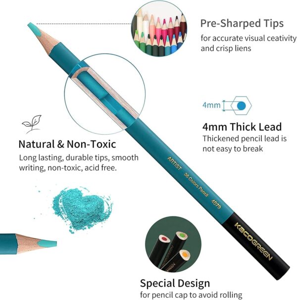 Kaco 36 Colored Soft Core Art Drawing Pencils for Sketching