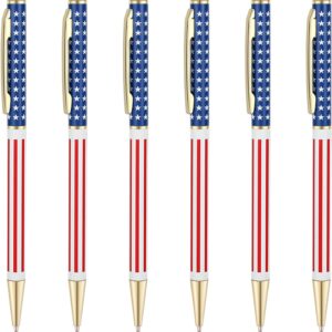 6pcs Slim Metal Retractable Ballpoint Pens,Silver Gold Patriotic American Flag