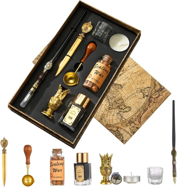 8pcs Dip Pen Ink Wax Seal Letter Opener Tool Calligraphy Gift Set
