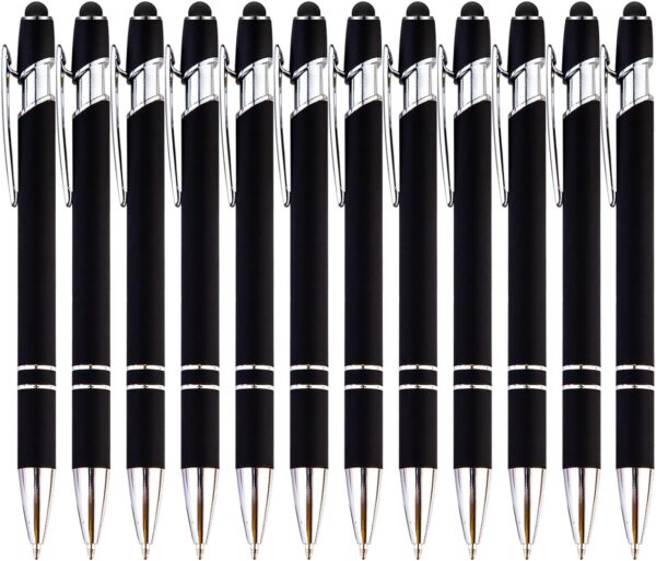 12 Pack Rainbow Rubberized Soft Touch Ballpoint Pen with Stylus Tip