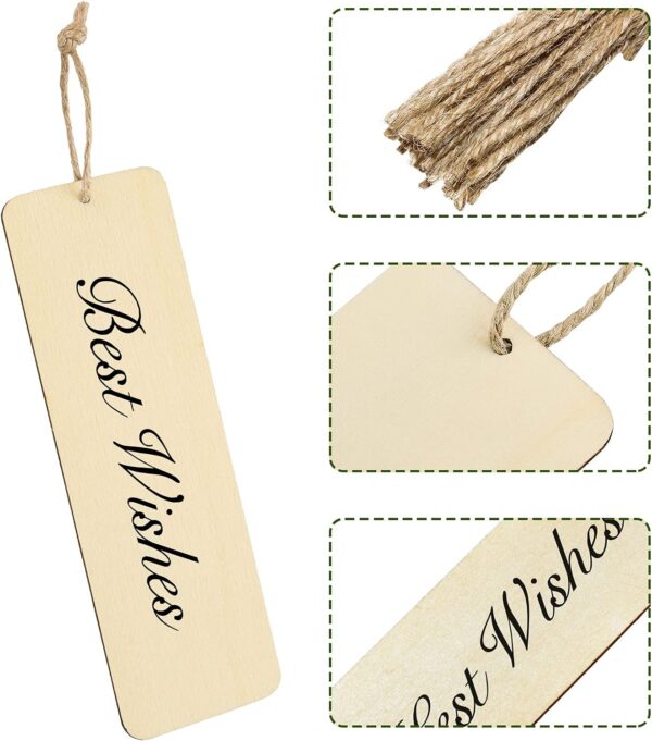 36 Unfinished Wood Blank Bookmarks Hanging Tags with Holes and Ropes 6 x 2 Inch