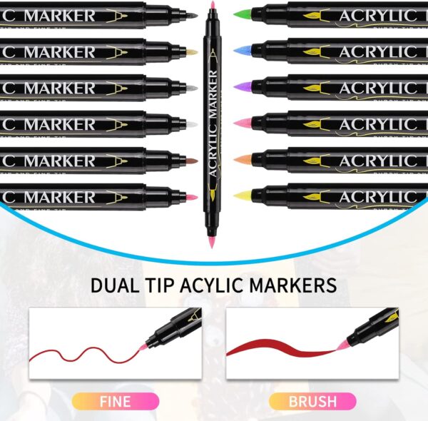 Guangna 12 Colors Dual Brush Tip Acrylic Paint Markers