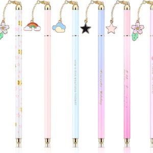 6 Pieces Metal Ballpoint Pens with Cute Pendant Black Ink