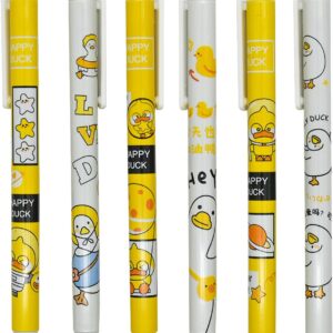 12PCS Little Yellow Duck Print Retractable Gel Pens Black Ink For Kids