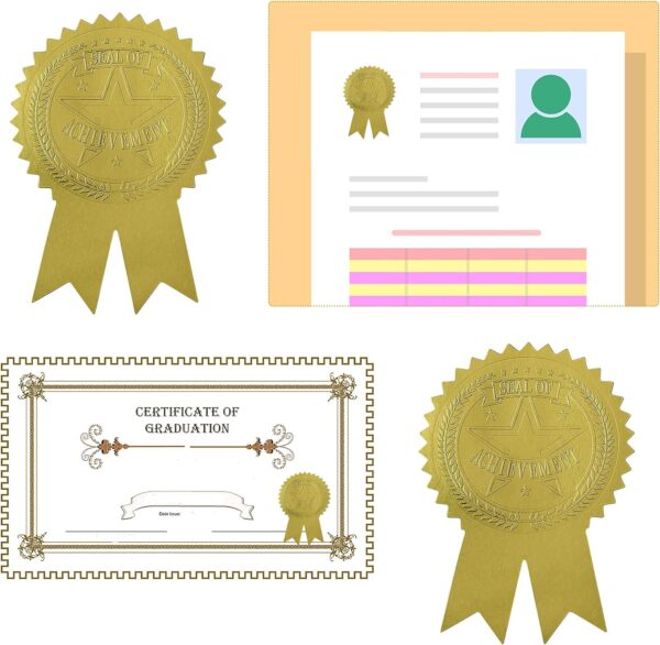 200Pcs Ribbon Embossed Seal and Gold Foil Certificate Stickers