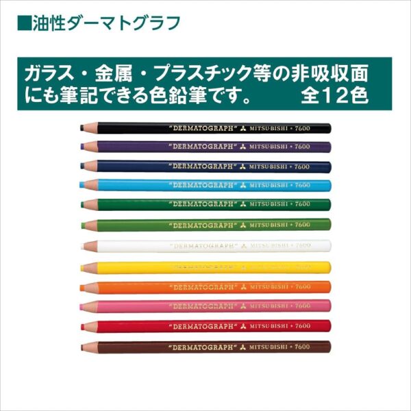 Mitsubishi Pencil Oil-Based Dermatograph Colored Pencils 12 Colors