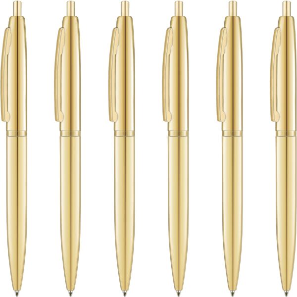 6 Pack Gold Click Ballpoint Pens - Black ink Medium Point