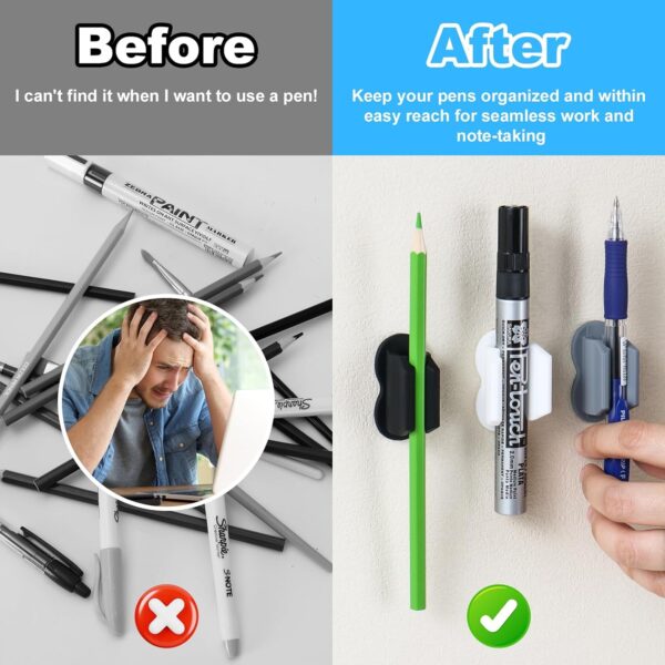 6 Pack Adhesive Pencil Pen Holder for Desk & Wall - Image 4