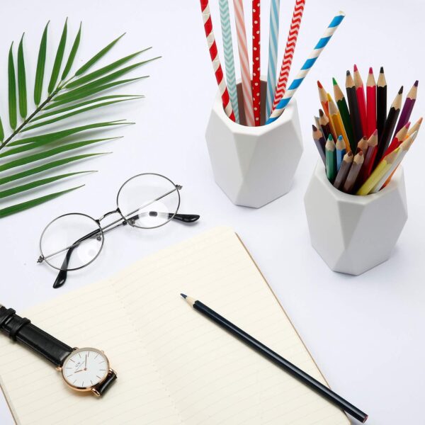 2 Pieces Silicone Pencil Holder for Desk,Geometric Makeup Brush Holder