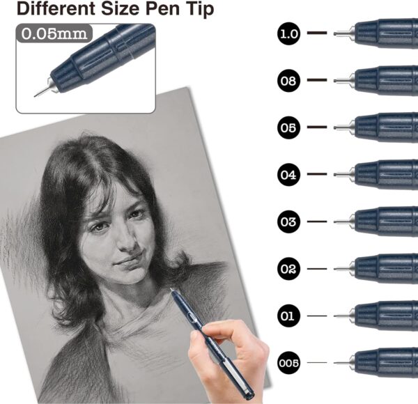 Maikedepot Micro-Line Pens 8 Size Fineliner Black Ink Drawing Pens