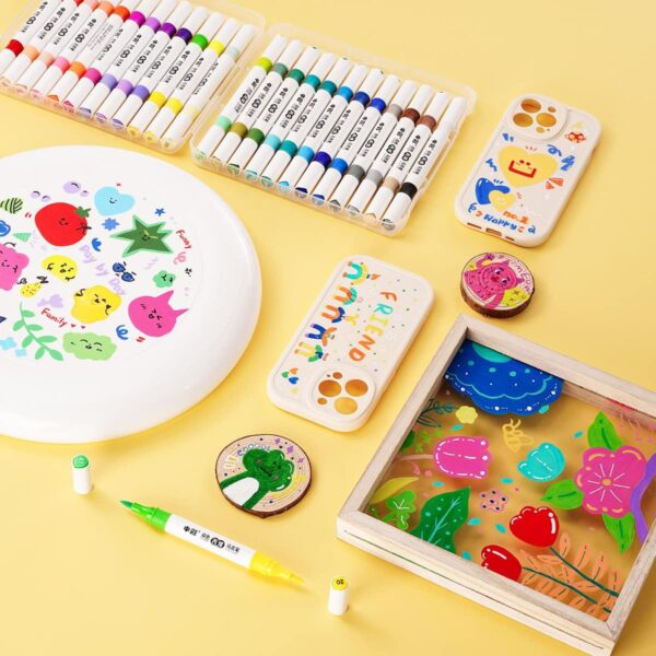 48 Colors Acrylic Paint Markers,24PCS Dual Colors Brush Paint Pens