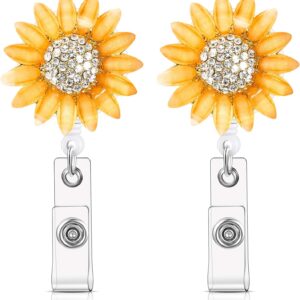 Retractable Sunflower Badge Reel Holder with Alligator Clip 2 Pack