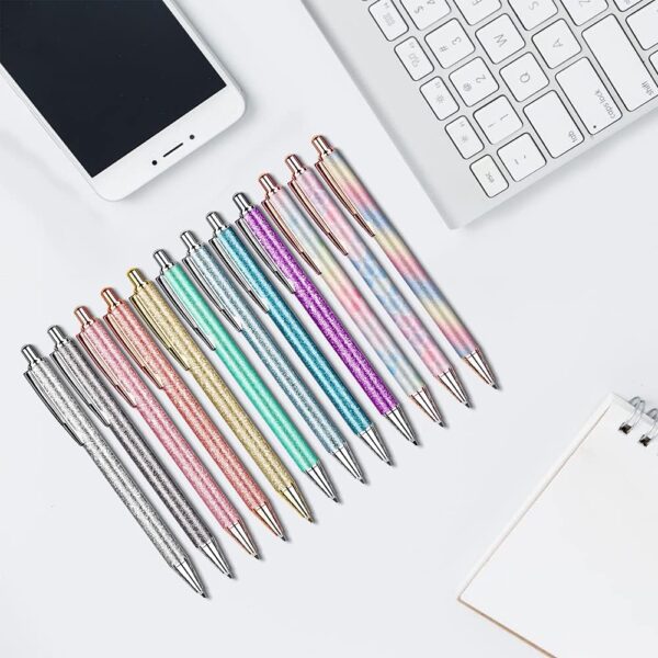12 Pcs Glitter Ballpoint Pens,Metal Retractable Journaling Pens