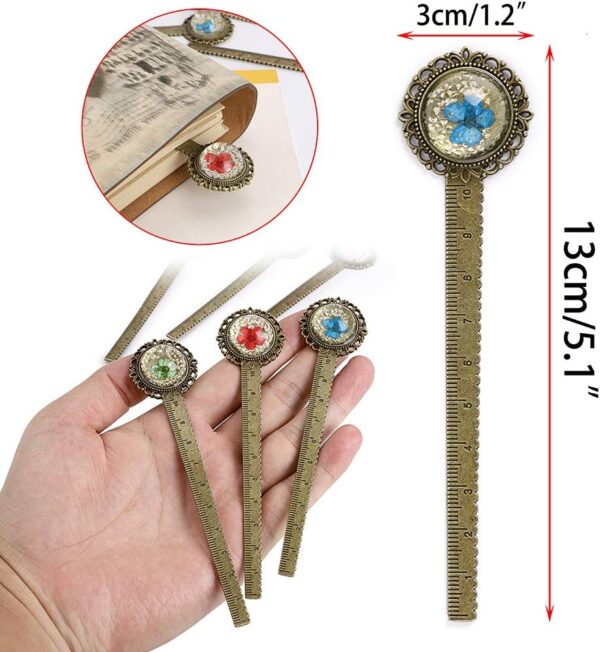 6PCS Retro Metal Bookmark Ruler Bronze Book Mark with Dried Flower