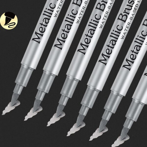 12pcs Metallic Brush Craftwork Marker Pens Silver