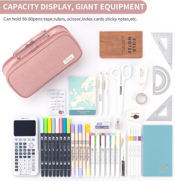 HVOMO Large capacity pencil case Pencil Pouch Double Zipper Storage Bag 3 Compartments Portable Multifunctional bag Desk Organizer School Marker Pen Casey(Dark Pink)