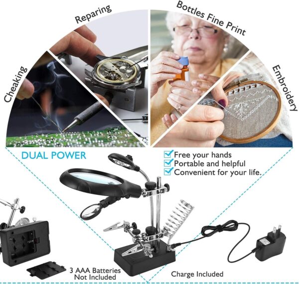 Desktop Magnifying Glass Soldering Station,LED Light Magnifier