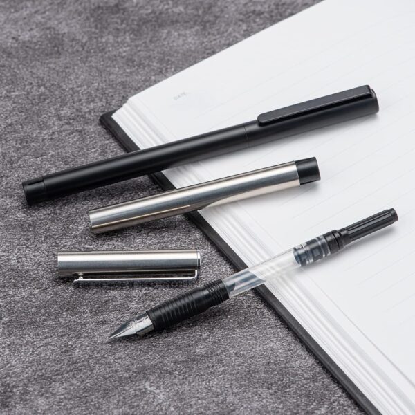 3PCS Jinhao 65 Silver Black Fountain Pen Set - Image 3
