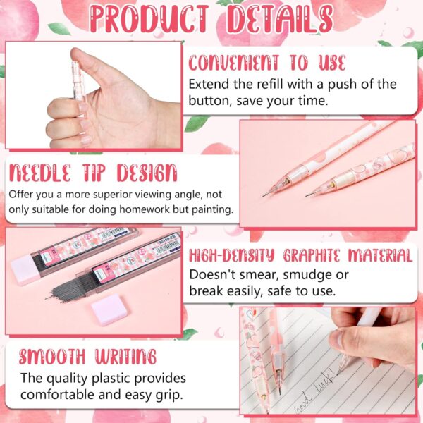 15pcs Peach Mechanical Pencils with 0.5mm Pencil Refills and Erasers