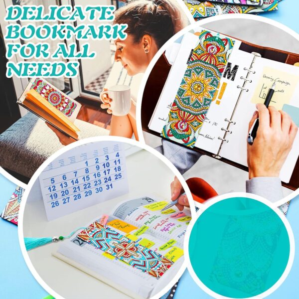 8 Pieces 5D Diamond Painting Bookmarks Floral Rhinestone with Tassels