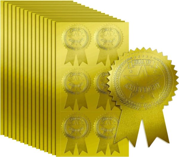 200Pcs Ribbon Embossed Seal and Gold Foil Certificate Stickers