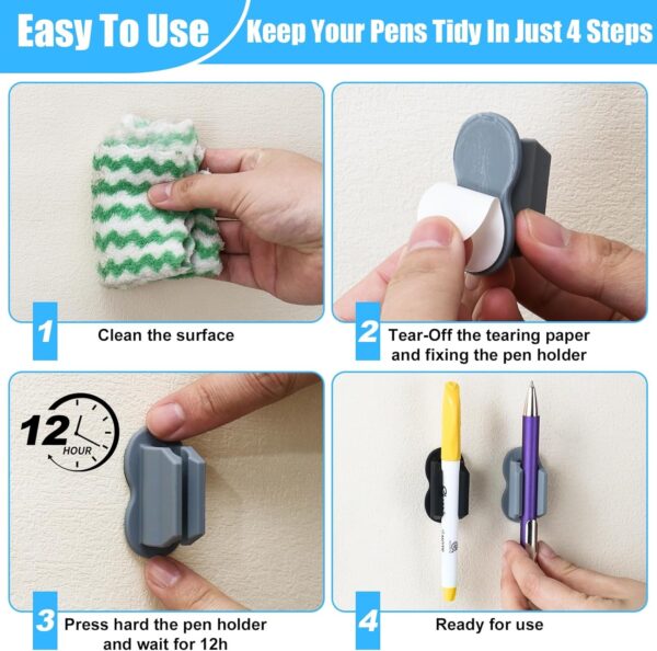 6 Pack Adhesive Pencil Pen Holder for Desk & Wall - Image 5