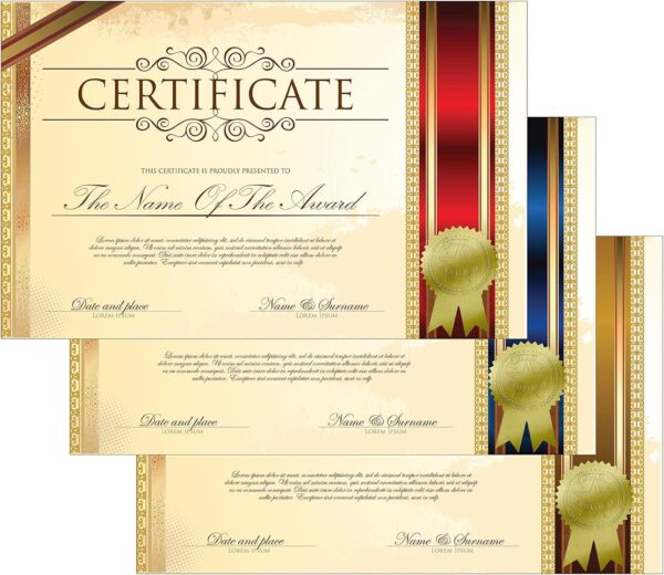 200Pcs Ribbon Embossed Seal and Gold Foil Certificate Stickers