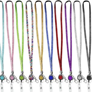 Rhinestone Glitter Retractable Necklace Badge Reel Lanyard 10 Colors