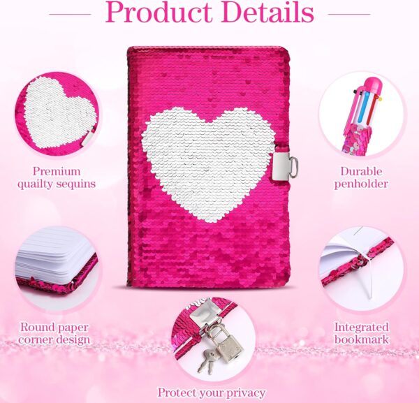 A5 Reversible Sequin Journal with Lock Key 6in1 Retractable Multi-Pen